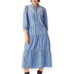 Ba&Sh Willow Tiered Ruffle Linen Cotton Blend Midi Dress